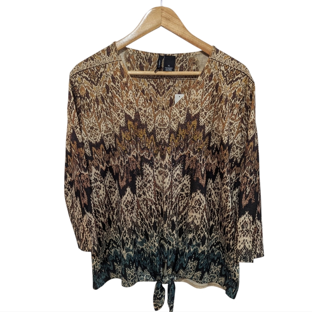 New Directions Women's Tie Front Blouse With Sequins Size XL